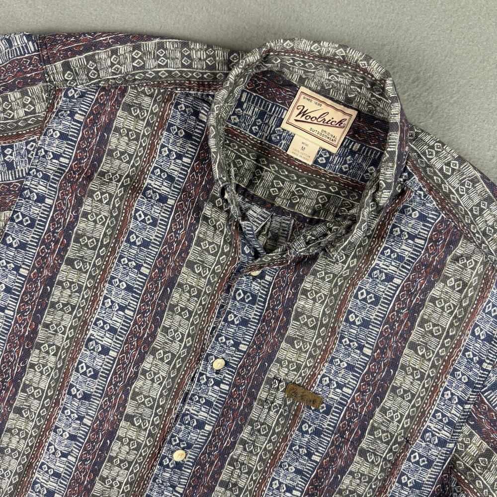 Vintage Woolrich Button Up Shirt Mens Medium 90s Short Sleeve Abstract Print